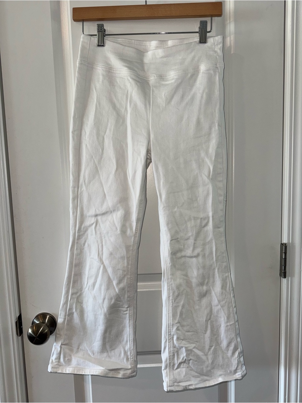 White Cropped Kick Flare Pull-on Jeans